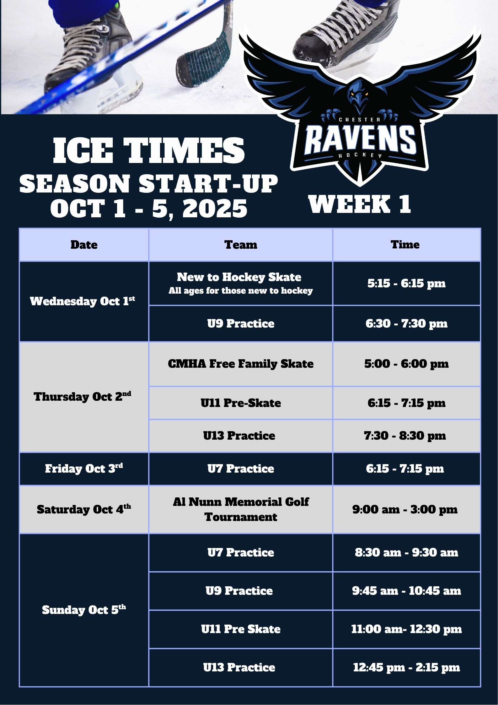 Week One Ice Schedule