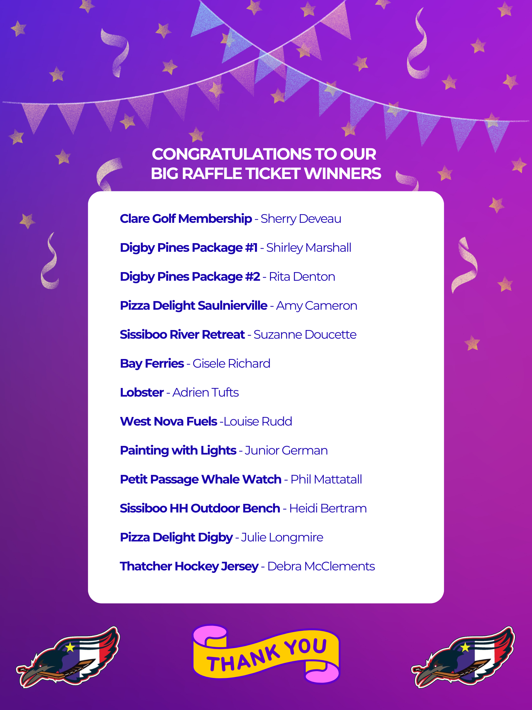 Big Raffle Ticket Winners 2025-2026