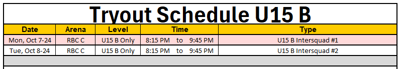 U15 B schedule revised