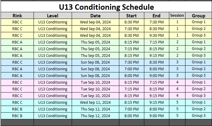 U13 Schedule