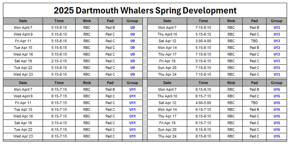 Spring Hockey Schedule