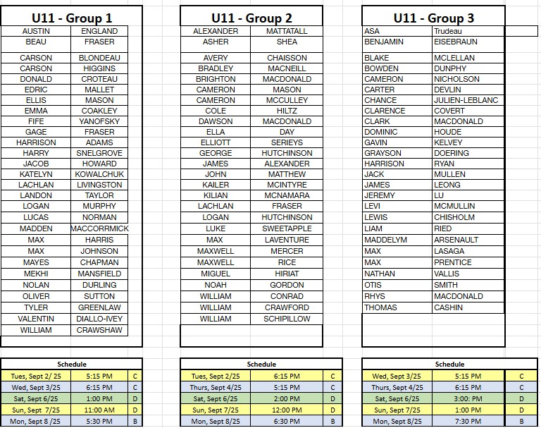 U11 Conditioning Groups 2025