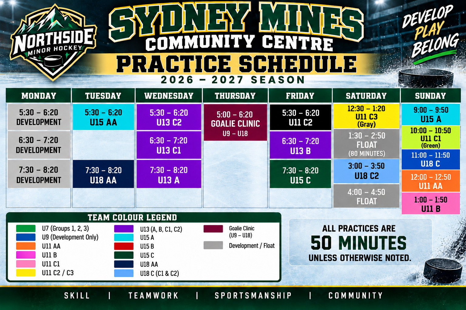 updated practice schedule sydney mines