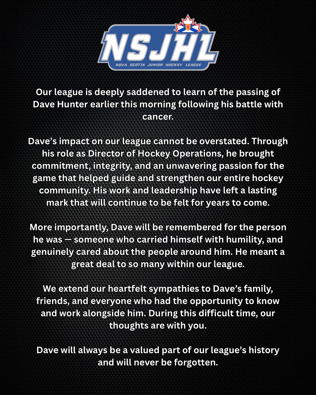 NSJHL STATEMENT