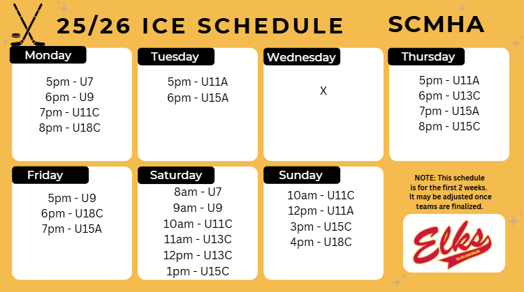 Ice Schedule - First 2 Weeks
