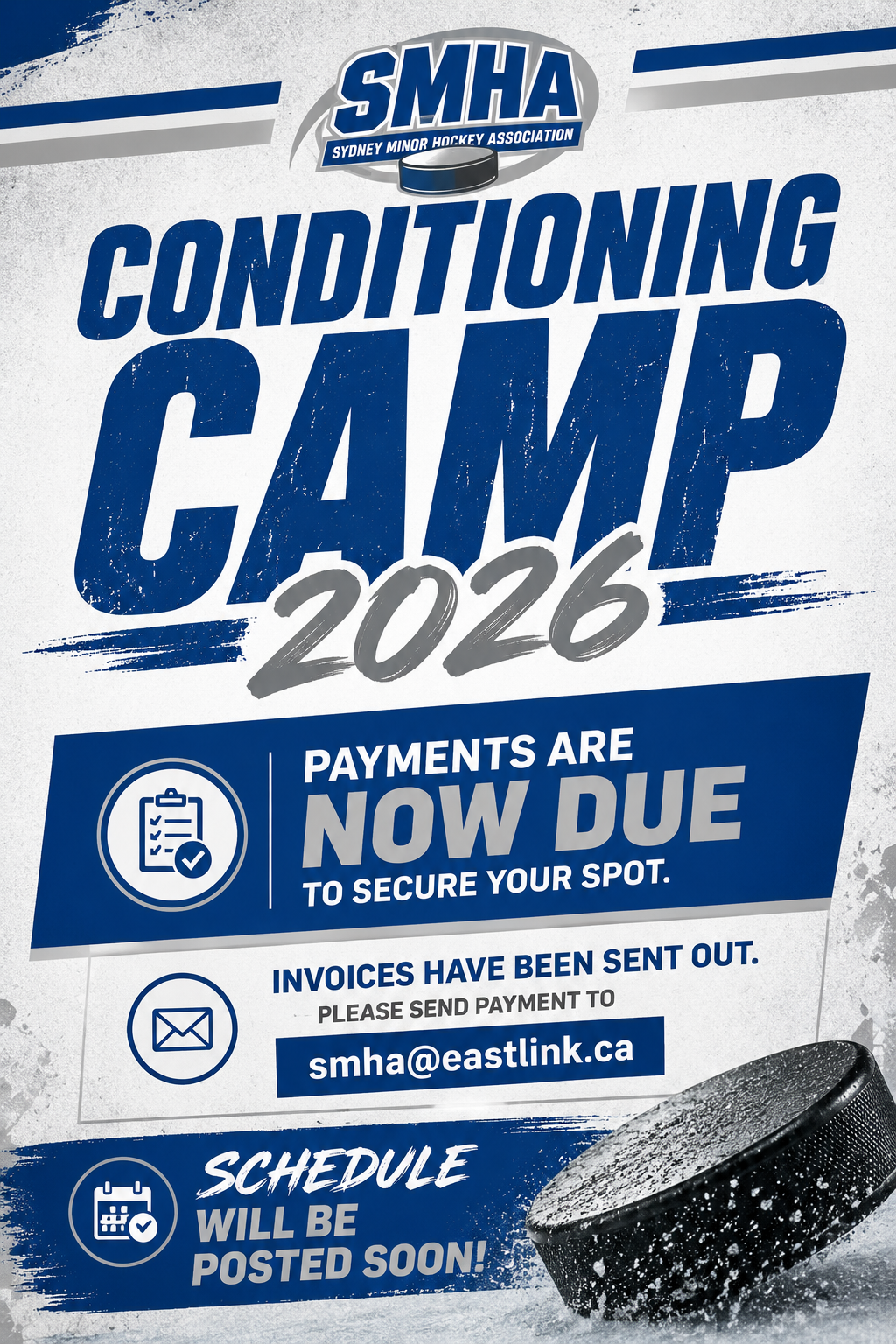 Conditioning Camp 2026 payments due poster