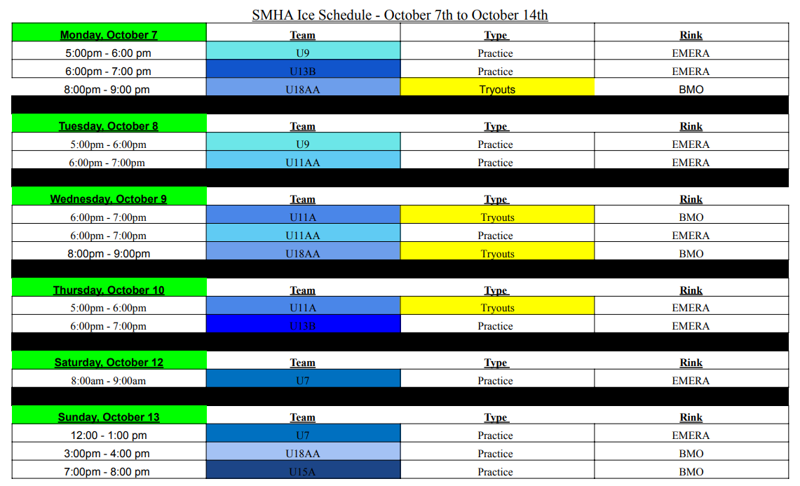 October 7 - 13 Updated Schedule