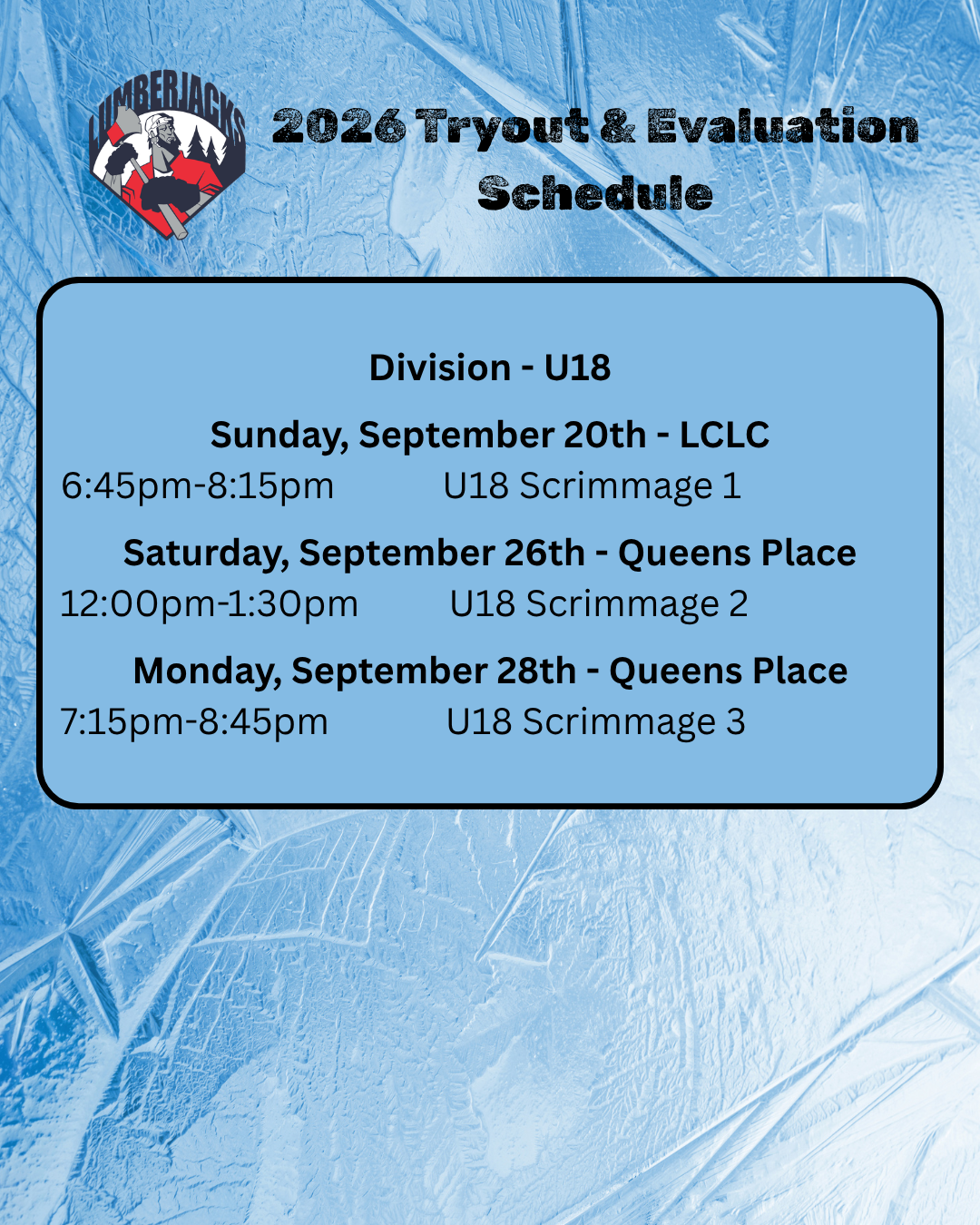 U18 - 2026 Tryout & Evaluation Schedule