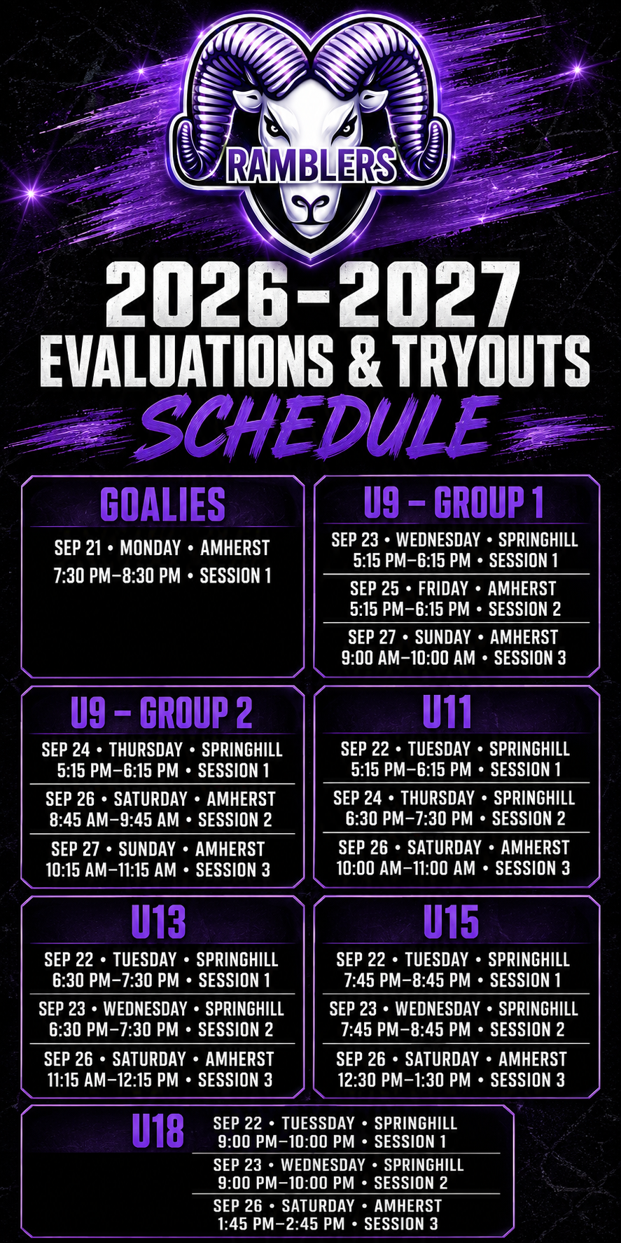 Fall 2026 Tryout Schedule